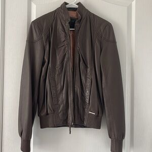 Leather jacket by Guess, elasticated waist & cuffs. NWOT